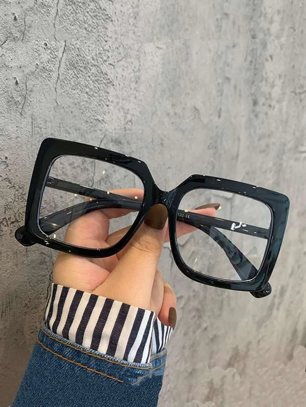 Vintage Square Frame Eyeglasses Big Glasses Clear Glasses Accessories Blue Light Glasses Accessories For Women Black