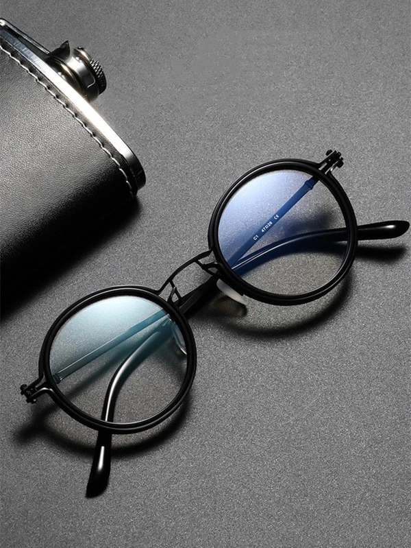 Men Round Frame Anti-Blue Light Eyeglasses Clear Glasses Blue Light Glasses Accessories Black