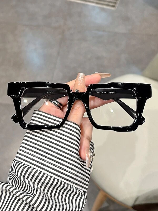 1pc Black Square Glasses Women's Decorative Plastic Frame Fashion Street Style Eyeglasses Clear Glasses Accessories Blue Light Glasses Accessories For Women Black