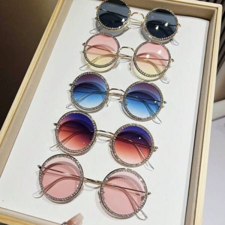 1pc Fashionable Couples' Style Round Metallic Glasses Adorned With Rhinestones For Party And Dancing Shades Beach Accessories Beach Accessories For Women Glasses Shades Gold