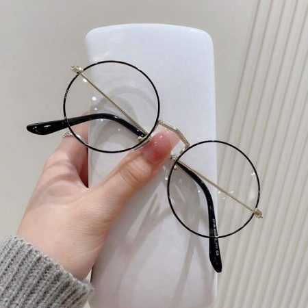 1pc Men's Fashionable Round Metal Optical Glasses For Daily Life And Photography Clear Glasses Blue Light Glasses Accessories Black Gold Frame