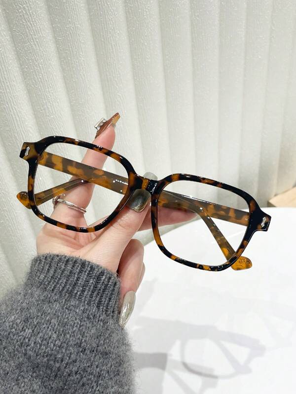 1 Pair Women Square Tortoise Shell Frame Blue Light Blocking Glasses College Style Cute Decorative Plain Glasses Fashion Accessories Clear Glasses Accessories Blue Light Glasses Accessories For Women Tortoiseshell