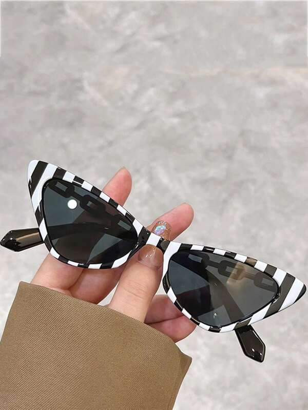 New Cat's Eye Triangle Fashion Glasses Metal Chain Fashion Glasses Women's Fashion Personality Glasses Fashion Stripe Glasses Beach Accessories For Women Glasses Shades Multicolor