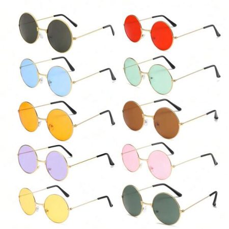 10pcs Multicolor Fashion Round Hippie Sunglasses For Women And Man,Wholesale And Retail, Small Circular Sunglasses, Hippie Headband Disco Party And Beach Parties, Summer Parties, Birthday Parties, Carnival, Fun Activities Or Party Gifts Beach Accessories For Women Glasses Shades 10pcs Multicolor