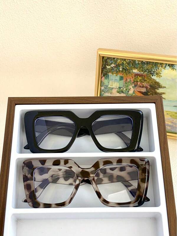 2pcs Square Big Frame Women Blue Light Blocking Glasses Beach Accessories For Women Glasses Shades Black and White Bean Curd