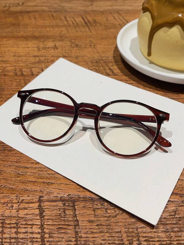 1 Pair Women's Brown Round PC Frame Simple And Fashionable Clear Glasses, Suitable For Daily Wear Blue Light Glasses Accessories For Women Brown