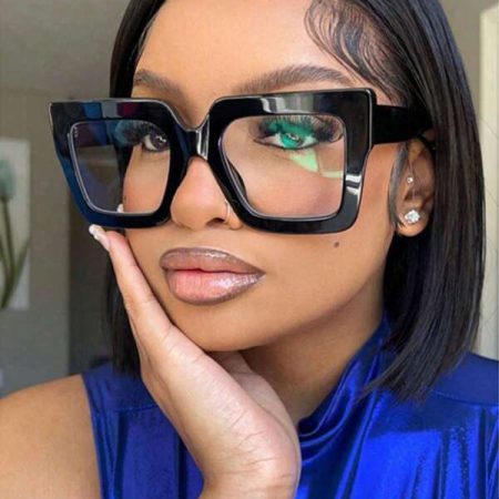 1pc Women Eyeglasses Square Plastic Oversized Frame Wide Legs Versatile Decoration Casual Simple Classic Trendy Fashion Flat Glasses UV400 Suitable For Daily Office Photography Use Clear Glasses Accessories Blue Light Glasses Accessories For Women Black