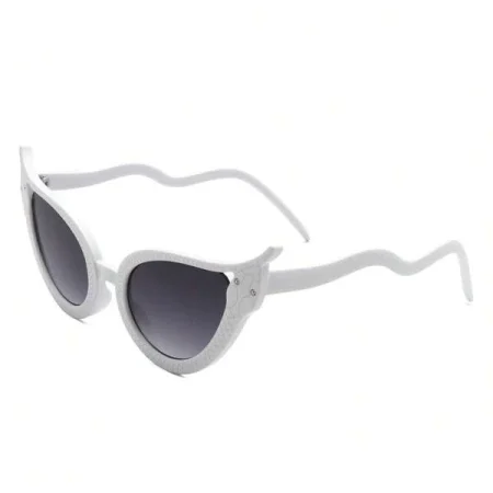 Women's Fashion High Pointed Cat Eye Sunglasses With Wavy Design White/Grey