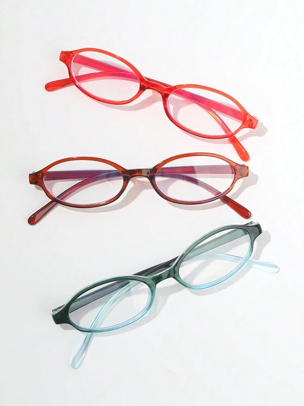 3pcs/Set Oval Shape PC Frame Colorful Gradient Retro Style Casual Eyeglasses Halloween Green Red Brown