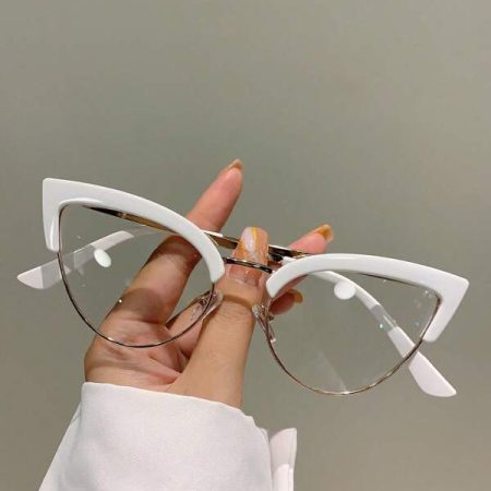 1 Pair Women's Cat Eye Semi-Rimless Clear Lens Glasses Suitable For Daily Wear Blue Light Glasses Accessories For Women White Frame