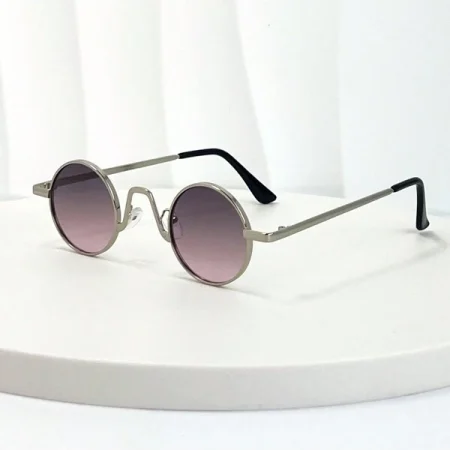 1pc Small Round Frame Personality Glasses, Punk Style Cross-Border Glasses Metal Hip Hop Fashion Glasses Retro Street Style Fashion Glasses Beach Accessories For Women Glasses Shades Silver