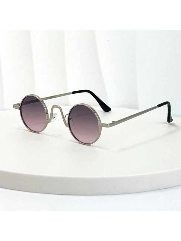 1pc Small Round Frame Personality Glasses, Punk Style Cross-Border Glasses Metal Hip Hop Fashion Glasses Retro Street Style Fashion Glasses Beach Accessories For Women Glasses Shades Silver