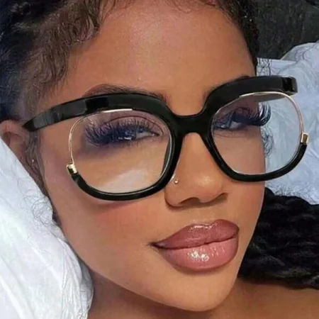 1pc Oversized Round Fashion Glasses Half Frame, Personalized And Versatile Glasses Frame Clear Glasses Blue Light Glasses Accessories For Women Black