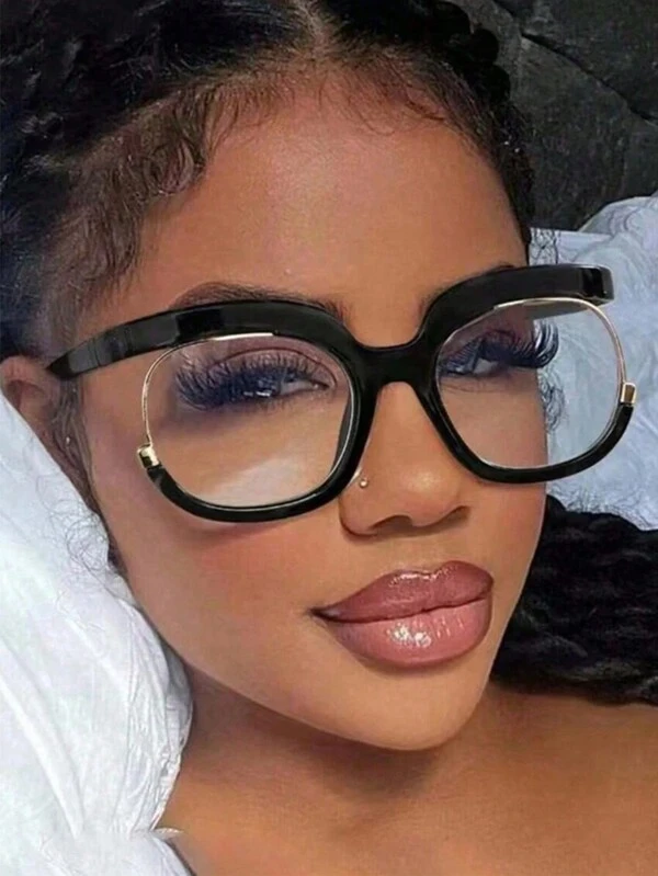 1pc Oversized Round Fashion Glasses Half Frame, Personalized And Versatile Glasses Frame Clear Glasses Blue Light Glasses Accessories For Women Black