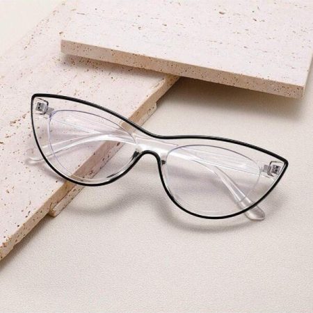 1pair Colorful Cat Eye Glasses With Clear Lenses Clear