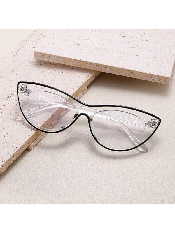 1pair Colorful Cat Eye Glasses With Clear Lenses Clear