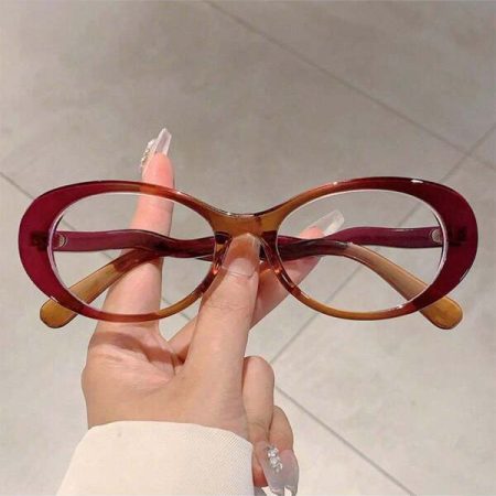 1pc Mini Oval Ombre Wavy Arm Trendy Blue Light Blocking Glasses, Minimalist Chic Korean Style Ladies Decorative Glasses Blue Light Glasses Accessories For Women Clear