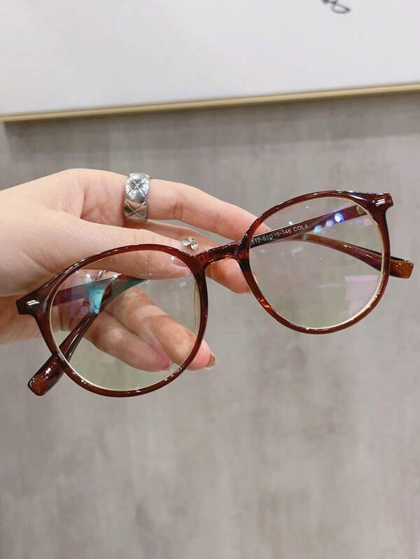 1 Pair Brown Round PC Frame Casual Optical Glasses, Suitable For Daily Outfit Blue Light Glasses Accessories For Women Brown