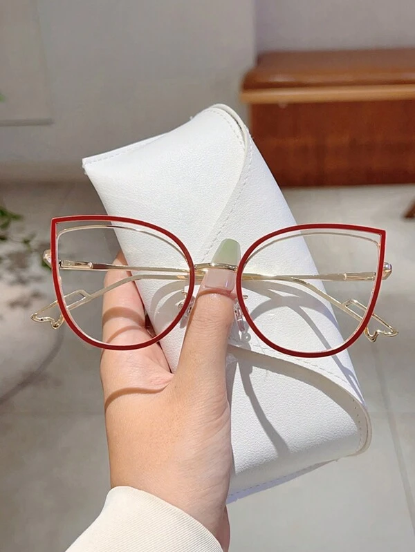 1Pc Women New Full Frame Cat Eye Shaped Glasses Chic Hollow Out Metal Frame Fashionable Multicolor Eyeglasses Luxury Exquisite Glasses Suitable For Daily And Vacation Decorative Use Blue Light Glasses Accessories For Women Multicolor