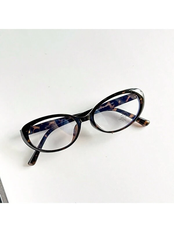 Retro Oval Fashionable Y2K Leopard Print Oversized Blue Light Blocking Glasses For Women, Everyday Use Blue Light Glasses Accessories For Women Multicolor